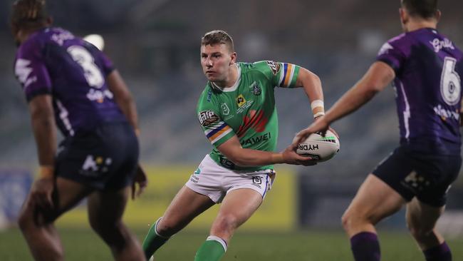 George Williams pulls the strings for Canberra Raiders against the Storm.