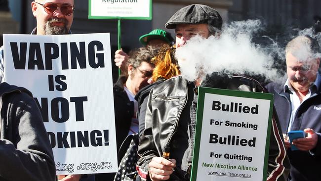 Victoria's vaping protests a government bill that would place e-cigarettes in the same category as normal cigarettes. Picture: Aaron Francis/The Australian