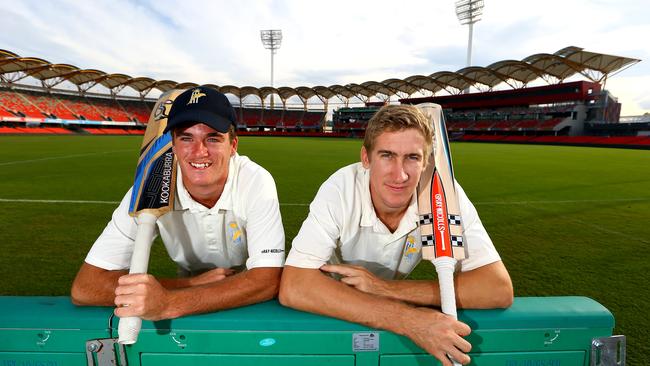 Gold Coast cricketers Sam Day and Josh Arnold at Metricon Stadium in 2016. Picture: David Clark