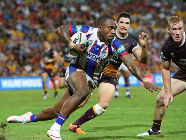 Akuila Uate of the Knights during the NRL match between the Brisbane Broncos and the Newcastle Knights. Pic Darren England.