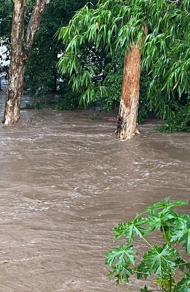 Sandra Goeldner and Wade Stafford's Finch Hatton home became an island when a swollen Cattle Creek breached its banks and flooded the region. Picture supplied by Sandra Goeldner