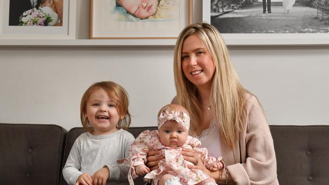 Baby Lotus Green with big brother Hart, 2, and mum Tilly and big sister Marlowe pictured. Picture: Keryn Stevens