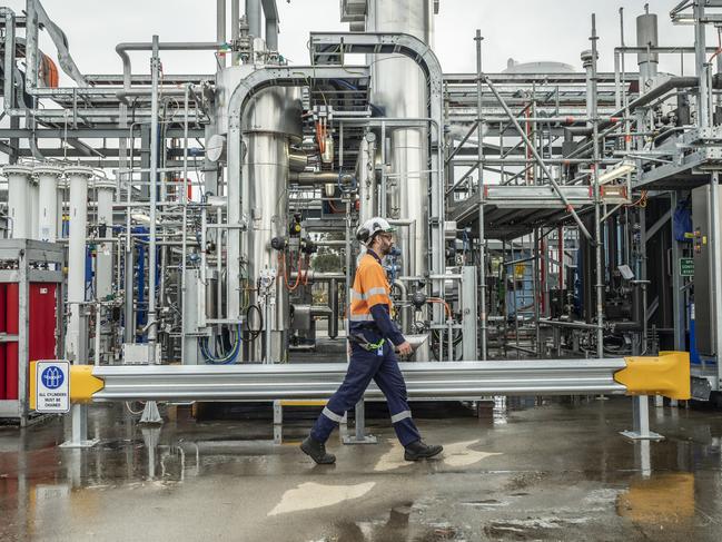 A worker at the Hydrogen Energy Supply Chain project in the Latrobe Valley. The plant makes hydrogen