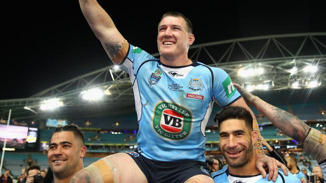 Paul Gallen is chaired off the field after playing his last game for the Blues.