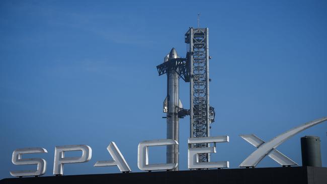 SpaceX Starship spacecraft sits atop the Super Heavy rocket ahead of a planned launch in March, 2024. Picture: Jon Shapley/Houston Chronicle via Getty Images