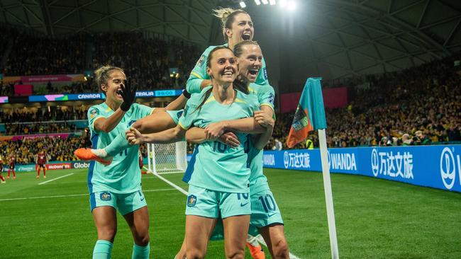 Raso (C) is now dominating on the world stage for the Matildas. Picture: Getty