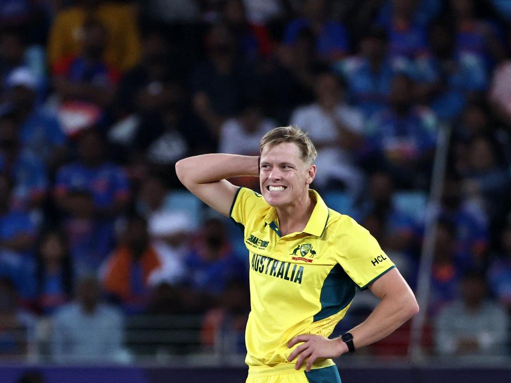 Nathan Ellis was one of Australia’s inexperienced bowling attack that couldn’t match it with India’s star batting lineup. Picture: FADEL SENNA / AFP