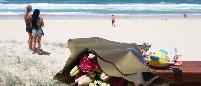 Tributes left for the infant who was found dead on Surfers Paradise beach. Picture: Glenn Hampson