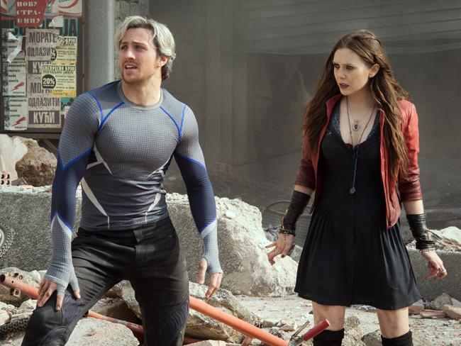 New villains ... Aaron Taylor-Johnson as Quicksilver/Pietro Maximoff, and Elizabeth Olsen as Scarlet Witch/Wanda Maximoff, in Avengers: Age of Ultron. Picture: Jay Maidment/Disney/Marvel via AP