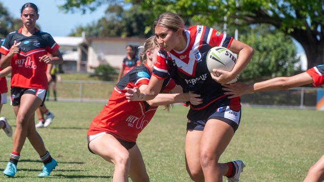 Action from the Schoolgirl Cup Northern Conference match between St Patrick's College and Kirwan SHS. Picture: Michaela Harlow