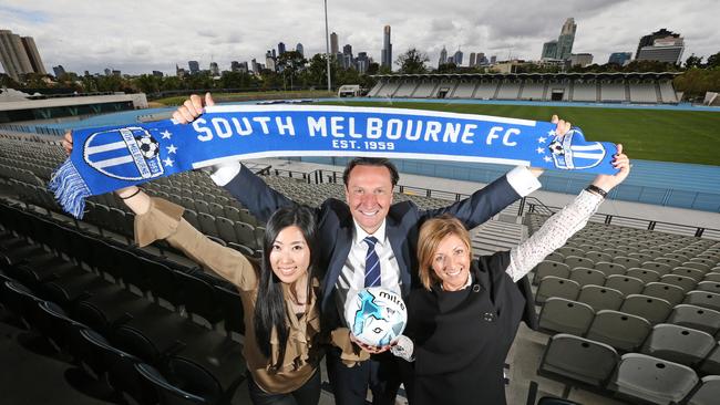 South Melbourne bid chairman Bill Papastergiadis with bid team members Luisa Chen and Gabrielle Giuliano.