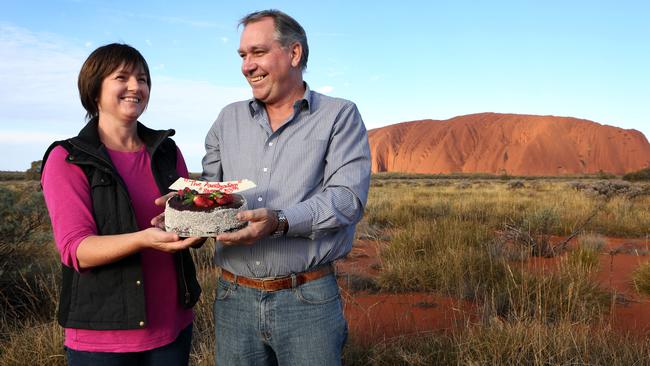 Twins Kate Moore and Rob Emms at Uluru in 2014. Picture: James Croucher