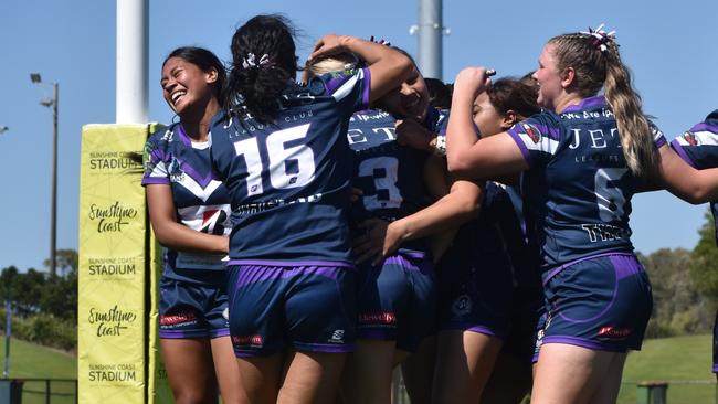 Action from the 2024 Schoolgirls rugby league state grand final between Ipswich SHS and St Mary's Cathedral College. Picture: Eddie Franklin