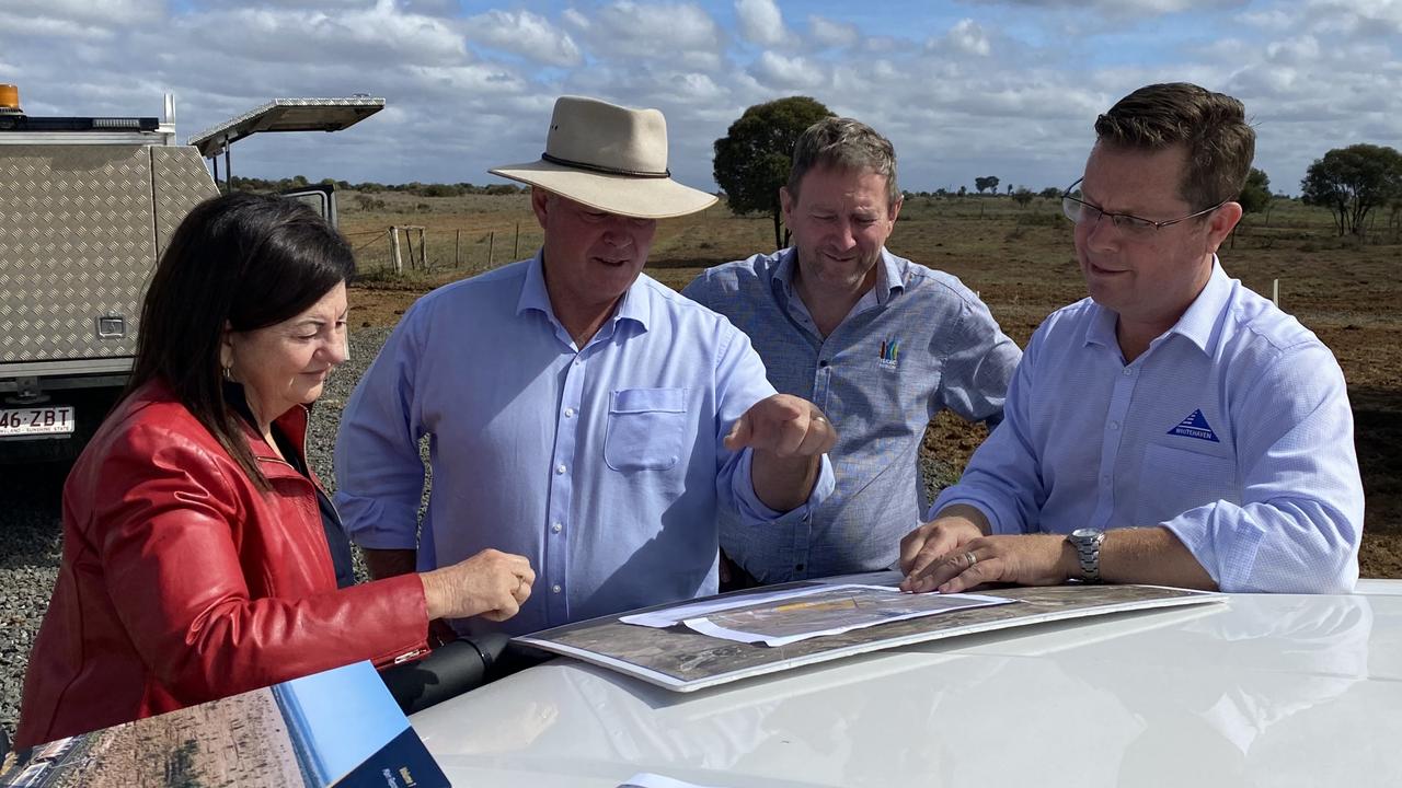 Isaac Mayor Anne Baker, Resources Minister Scott Stewart, Isaac Council CEO Jeff Stewart-Harris and Whitehaven Coal project director Todd Harrington on a visit of the site. Picture: Contributed