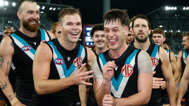 Zak Butters (right) was one of Port’s best with Ollie Wines. (Photo by Michael Willson/AFL Photos via Getty Images)