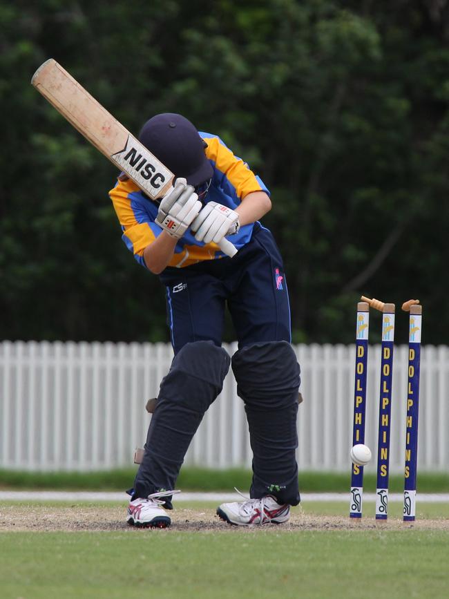 Katherine Raymont Shield women's cricket - Gold Coast Dolphins vs. Ipswich-Logan at Bill Pippen Oval, Robina. Dolphins batswoman 63 Chelsea Gan (bowled). Pic Mike Batterham