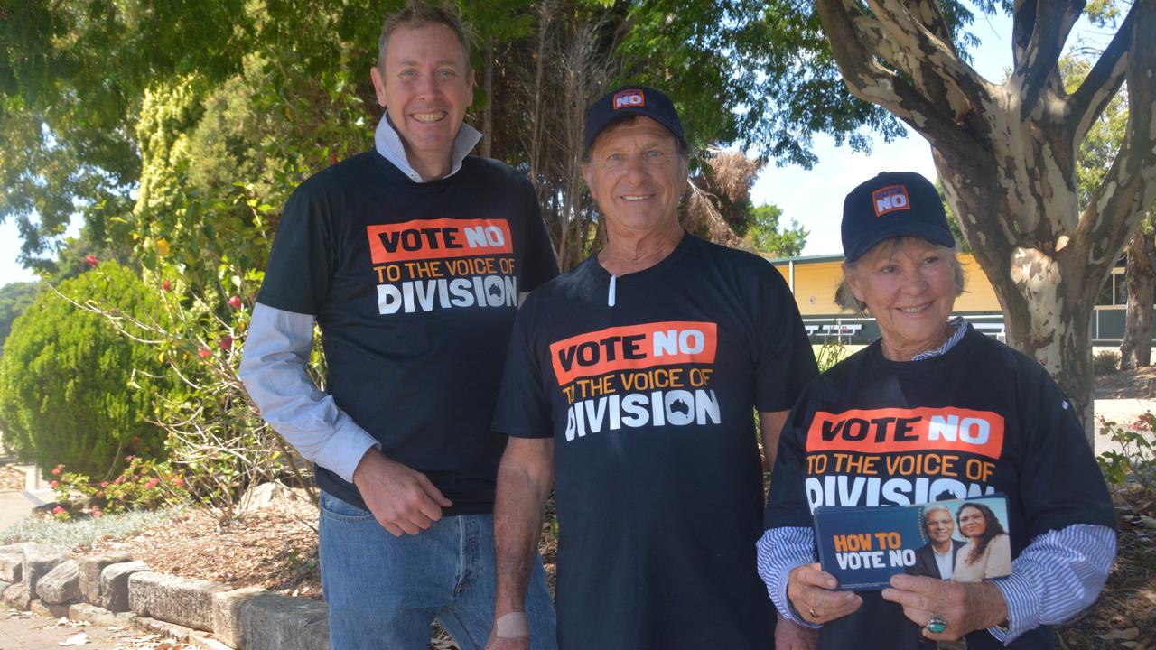 Leading the 'No' in Toowoomba is (left) Groom MP Garth Hamilton with volunteers Denis Sandrin and Beverly Bates.