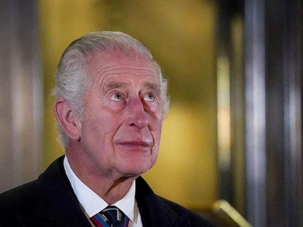 King Charles looks tearful after the statues of the Queen and Prince Philip were unveiled at the Royal Albert Hall. Picture: AFP