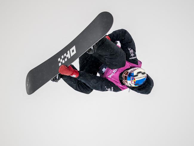 James in action during the men’s snowboard half-pipe world championship. Picture: Fabrice Coffrini / AFP