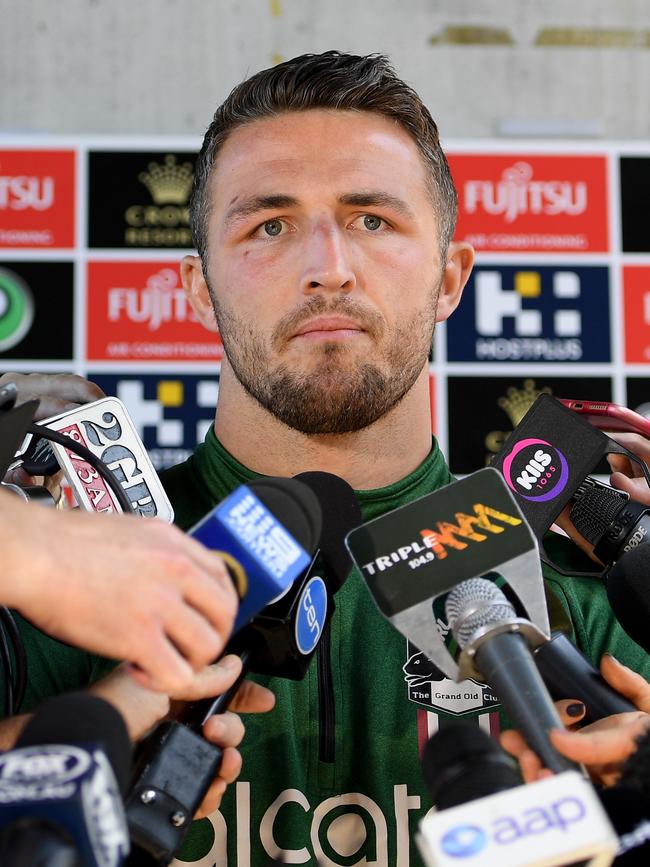 Sam Burgess addresses media over the scandal that rocked the South Sydney Rabbitohs.