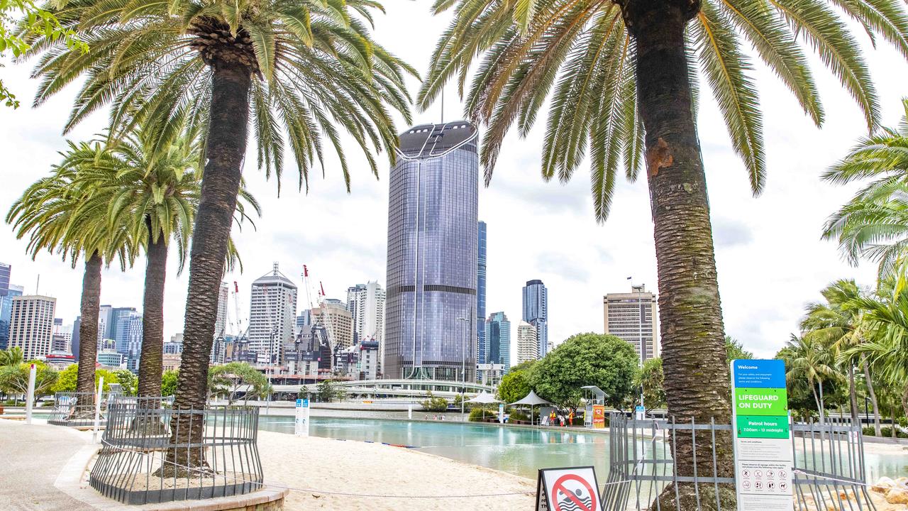 Empty South Bank beach and lagoon during the COVID-19 lockdown of Brisbane. Picture: Richard Walker.