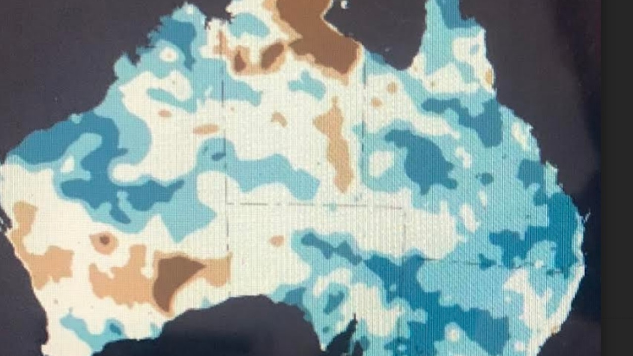 The Bureau of Meteorology map showing levels of soil moisture across Australia in June 2022. The darkest blue sections show areas where soil moisture is "very much above average". Picture: supplied