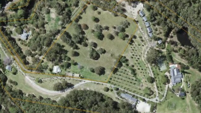 Aerial of boundaries on wedding venue at Austinville in the Gold Coast hinterland.