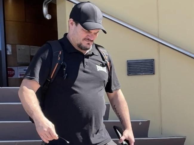 Wade Robert Lally leaving Mackay court on Friday August 16, 2024 after being sentenced for meth possession and attempted fraud, among other charges. Photo: Zoe Devenport