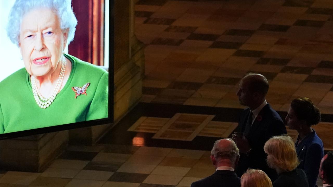 Kate and Will, among guests at the event, paused to watch the Queen’s address. Picture: Alberto Pezzali/Getty Images