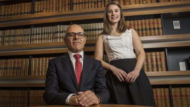 HWL Ebsworth partner Jamie Restas and graduate Stephanie Kolaczkos. Picture SIMON CROSS