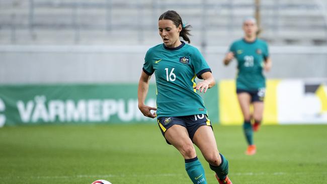 Matildas star Hayley Raso has possession of the ball during Australia’s 0-0 draw with Sweden. Picture: David Lidstrom/Getty Images