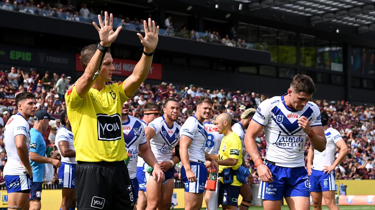 Kyle Flanagan was controversially sin-binned for a professional foul on Tom Trbojevic. Picture: NRL Imagery.