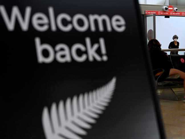 SYDNEY, AUSTRALIA - NewsWire Photos APRIL, 18, 2021: Signage is seen as travellers arrive from Auckland on Air New Zealand flight NZ103 at Sydney International Airport, Sydney. Travellers between Australia and New Zealand will be allowed to enter each country without mandatory hotel quarantine as the Trans-Tasman bubble opens up from April 19. Picture: NCA NewsWire/Bianca De Marchi