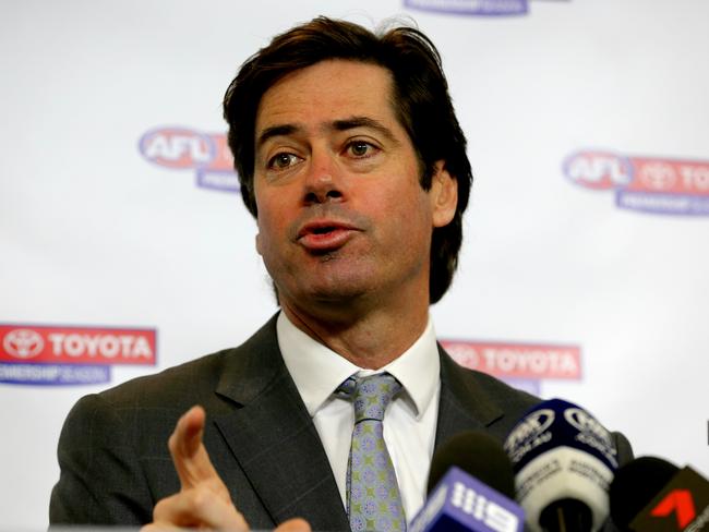 AFL chief executive Gillon McLachlan addresses the media on Monday. Picture: Tim Carrafa