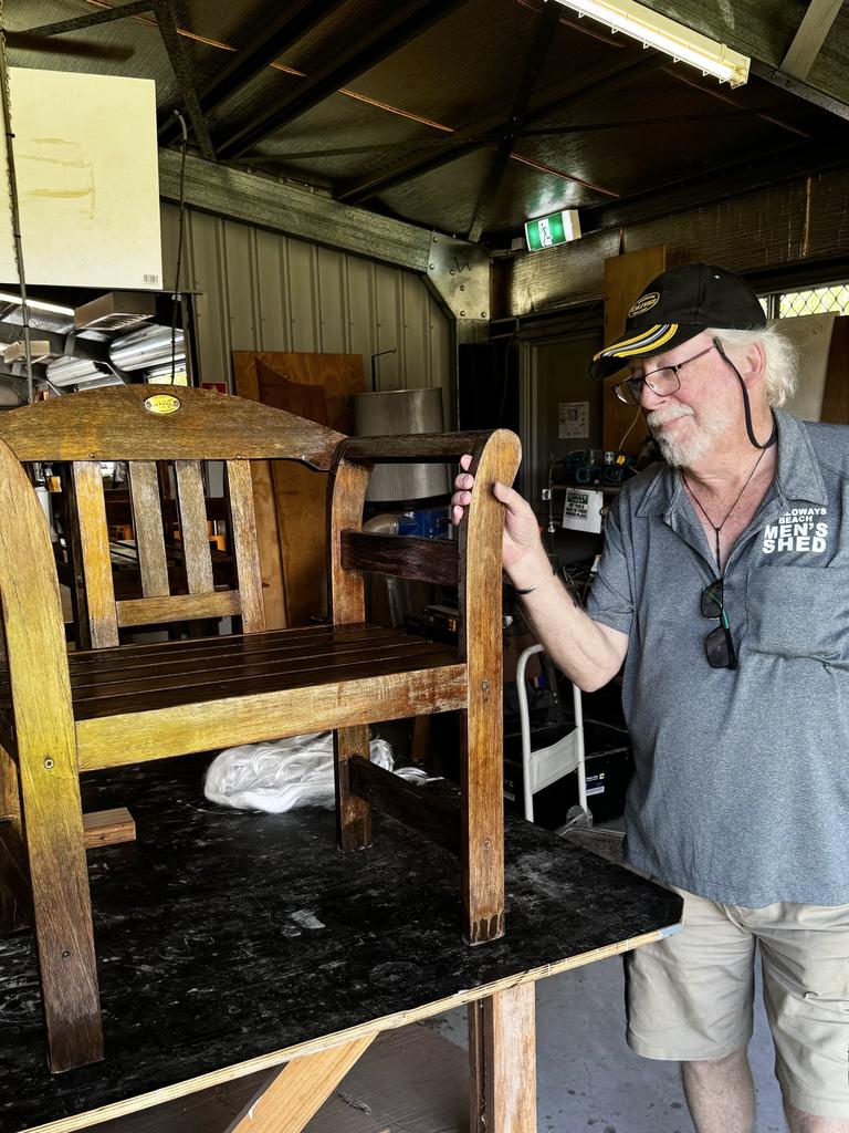 John "Gus" Kelly, has been making a number of projects at the Men's Shed from repurposed materials. Picture: Supplied.