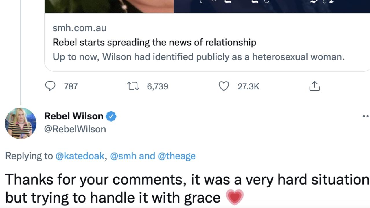 Australian actor Rebel Wilson responds after Sydney Morning Herald article receives backlash over what fans say tried to 'out' her coming out.