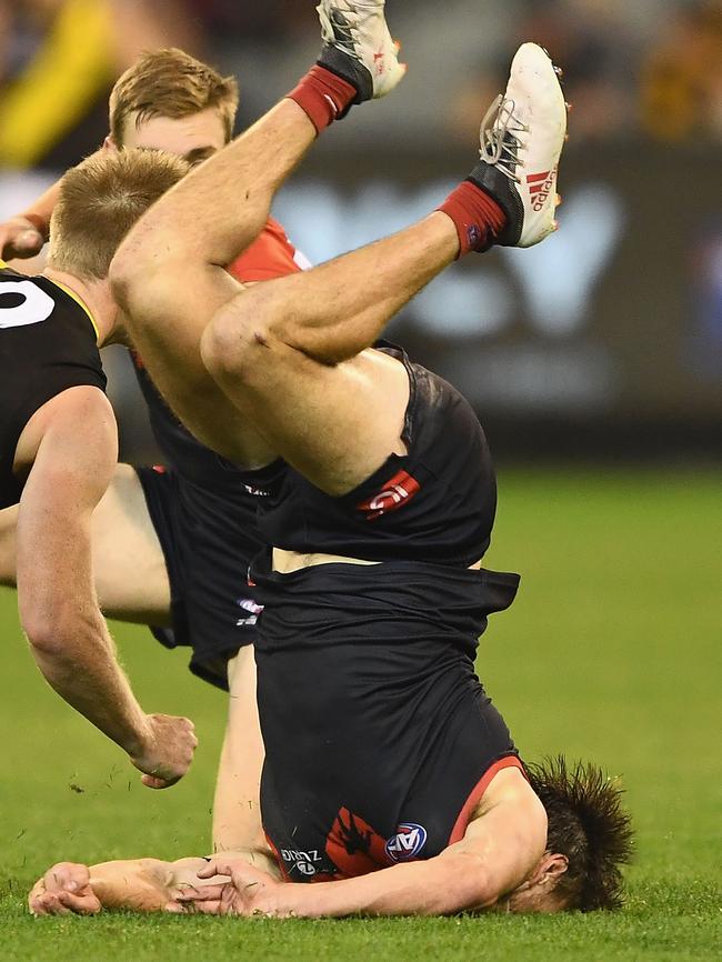 Michael Hibberd crashes to the turf. Picture: Getty Images