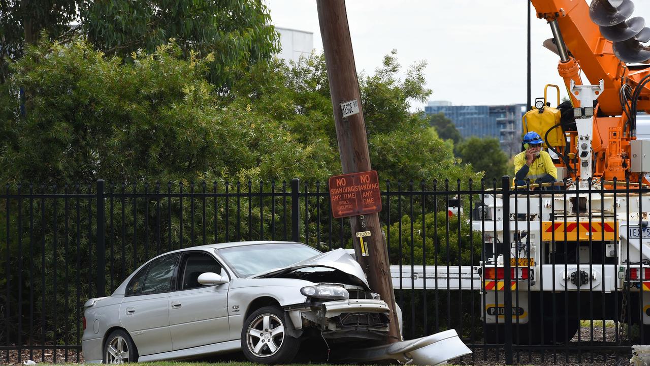 Car crash fatality at the intersection of Stud Road and Lakeside Boulevard, Rowville. Picture: Josie Hayden