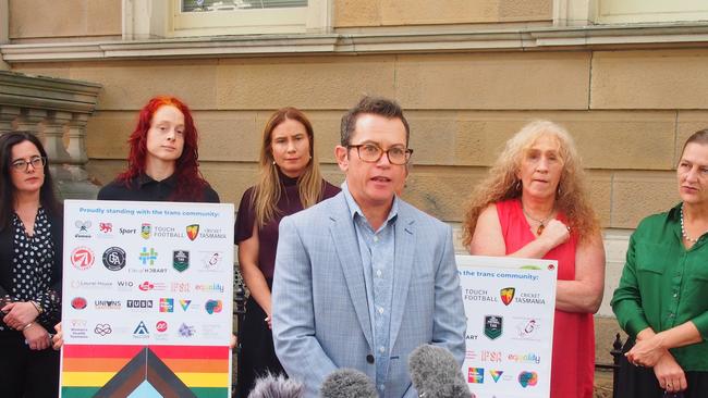 Equality Tasmania spokesman, Charlie Burton speaks to the media in Hobart on Wednesday, February 23, 2022.