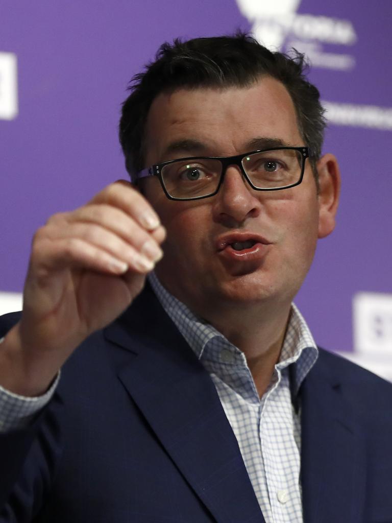 … to her Victorian counterpart Daniel Andrews. Picture: Darrian Traynor/Getty Images