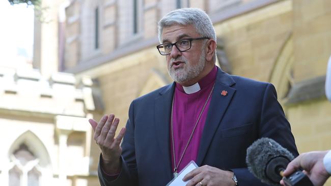 The Right Reverend Dr. Richard Condie, Archbishop of Tasmania, speaks about the final list of properties held by the Anglican Church in Tasmania that will be sold to fund redress. Picture: LUKE BOWDEN