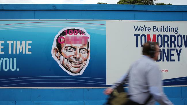 One of the vile posters of former prime minister Tony Abbott posted around Warringah yesterday. Picture: Tim Hunter