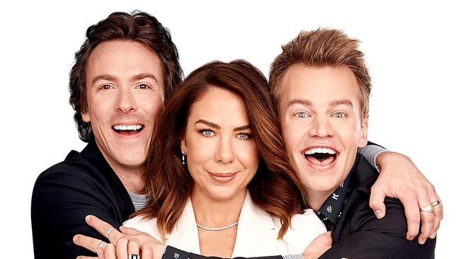 Kate Ritchie with radio co-hosts Tim Blackwell (left) and Joel Creasey (right). Picture: Supplied