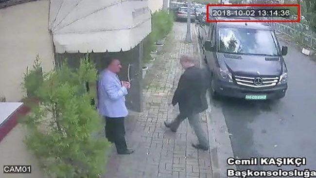 CCTV shows Saudi journalist Jamal Khashoggi entering the Saudi consulate in Istanbul before his brutal killing. Picture: AFP