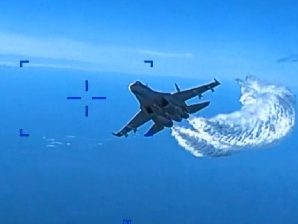 Ukraine War Shock video of Russian jet collide with US drone Herald Sun