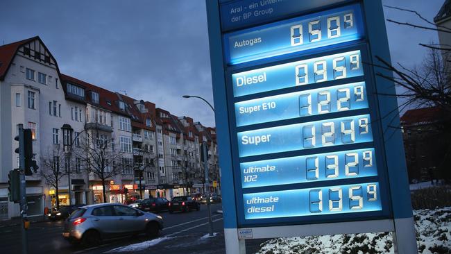 BERLIN, GERMANY - JANUARY 20: A petrol station displays its prices that have fallen markedly in recent weeks on January 20, 2018 in Berlin, Germany. World oil prices have plummeted recently and are beginning to cause unease on world stock markets as investors fear wider repercussions. (Photo by Sean Gallup/Getty Images)