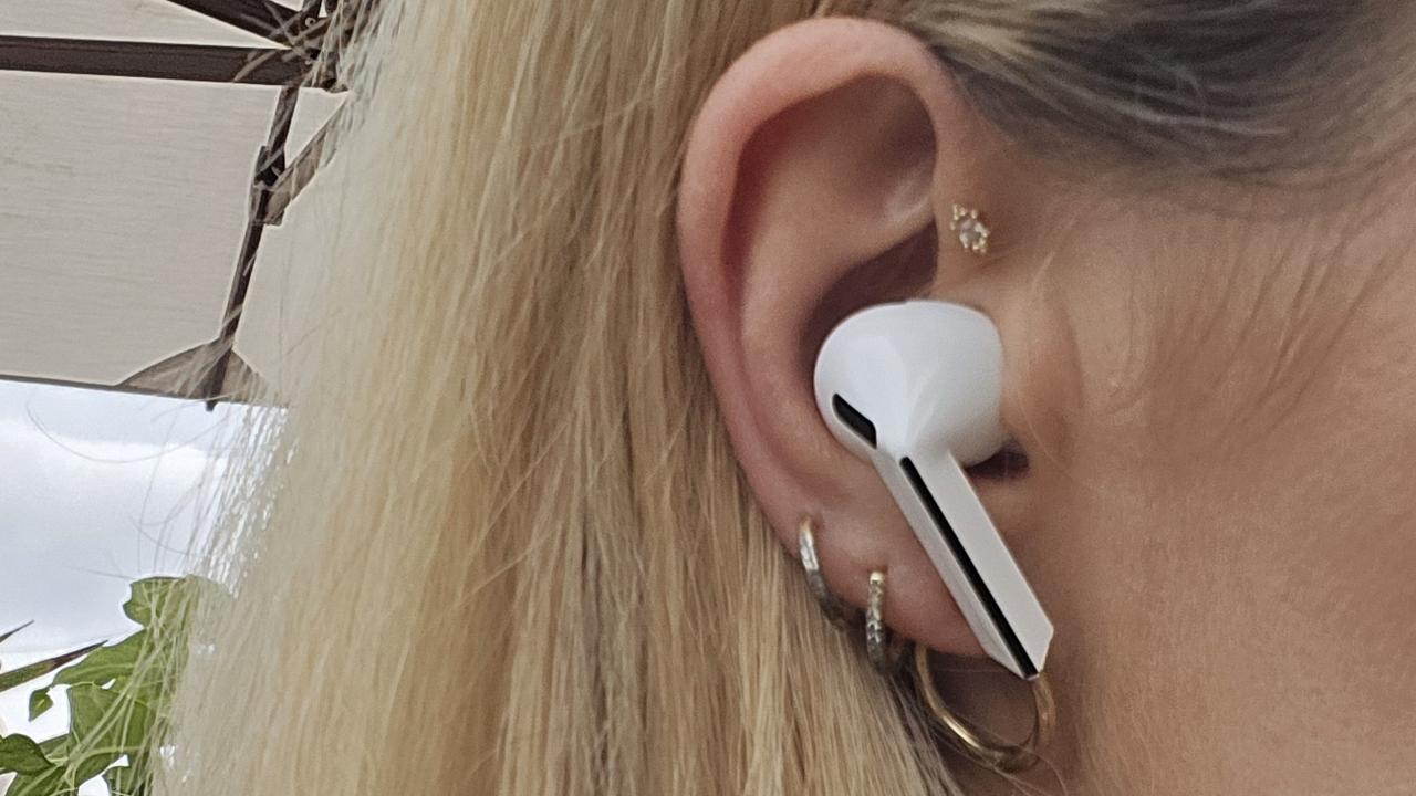 The new stemmed design of the Galaxy Buds 3 Pro makes for a comfortable fit. Picture: Lauren Chaplin.