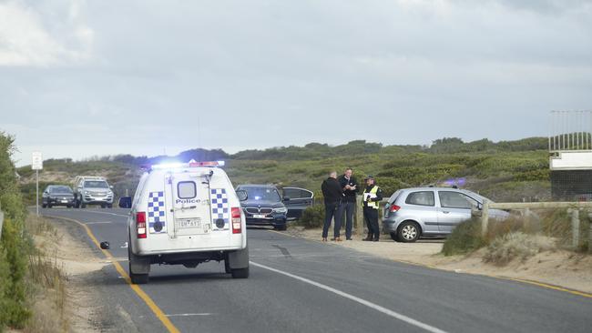 A fatal crash on 13th Beach Road, Connewarre. Picture: Alan Barber