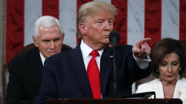 President Trump gets fired up during his State of the Union address. Picture: AP