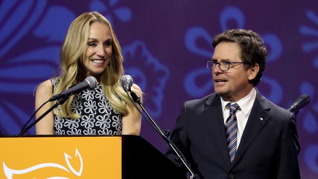 Tracy Pollan with her husband Michael J. Fox in 2018.